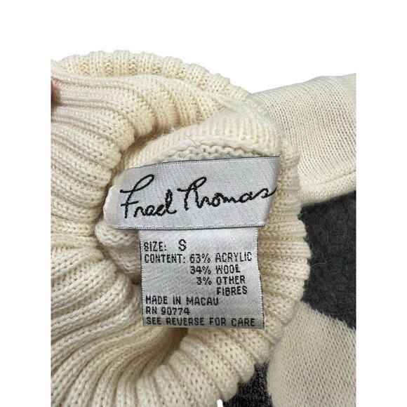 Vtg Sweater Turtleneck Colorblock Abstract Textured Wool Blend Sz S Boxy Preppy - Picture 6 of 9